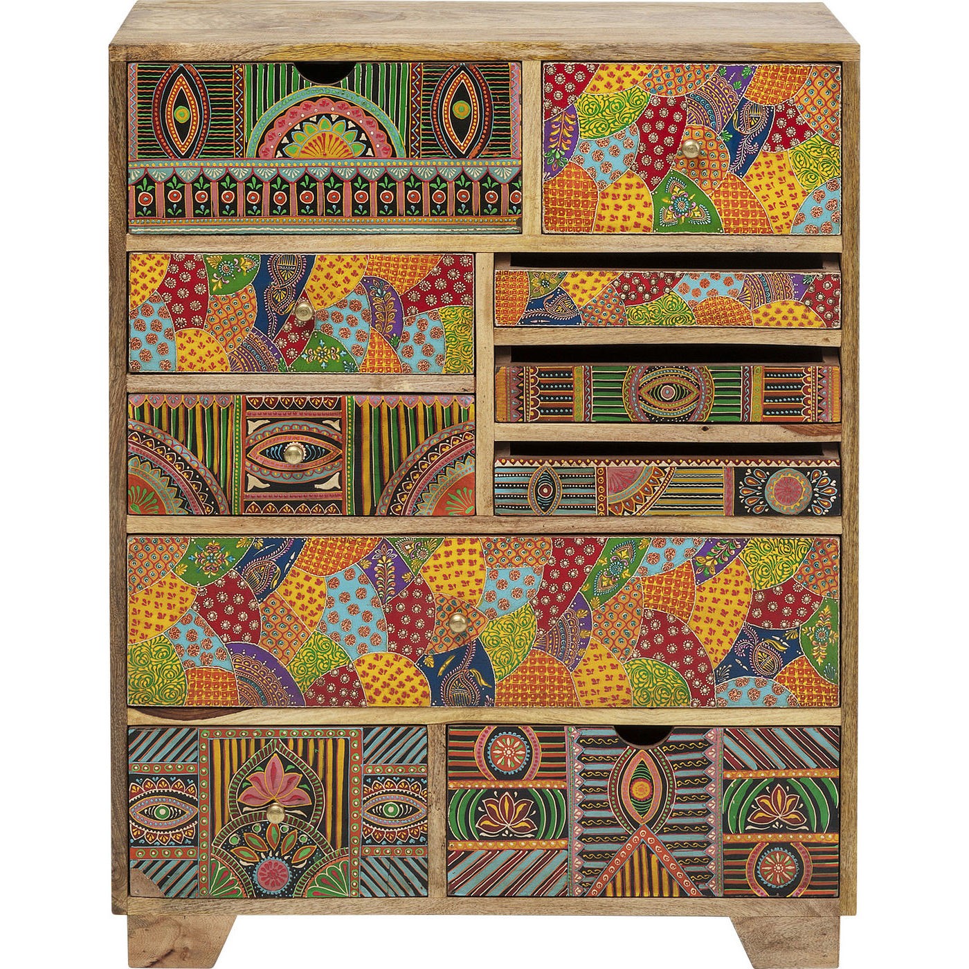 Commode 10 tiroirs en manguier massif motifs multicolores (photo) Commode 10 tiroirs en manguier massif motifs multicolores