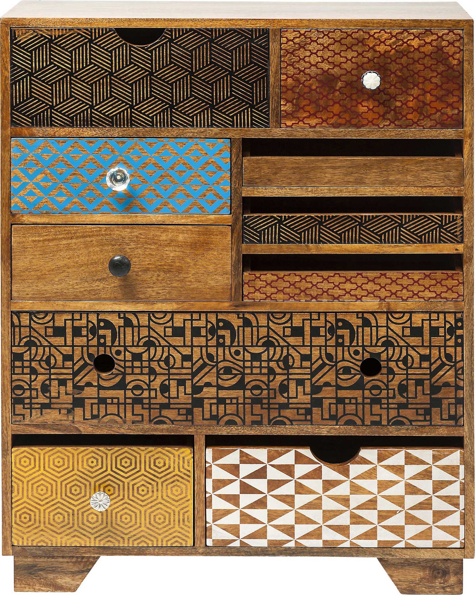 Commode 10 tiroirs en manguier massif motifs multicolores