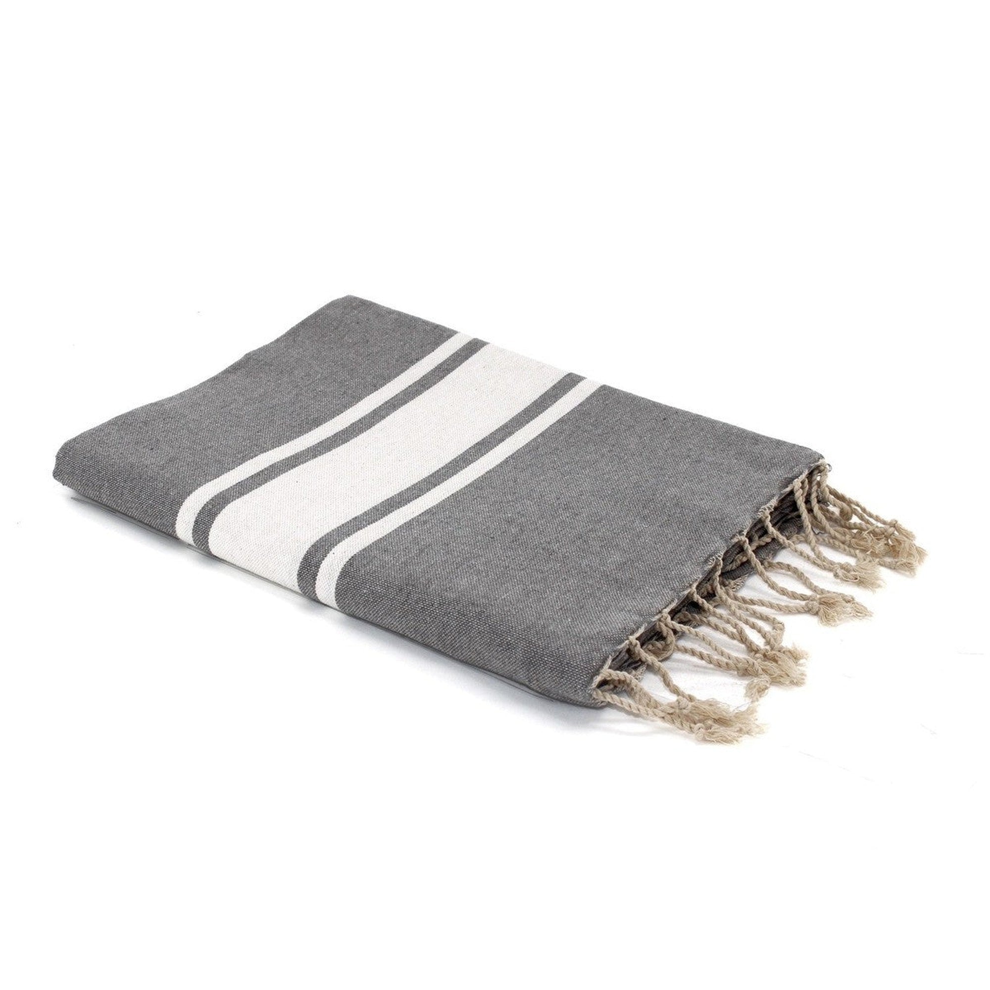Fouta en coton bande blanche 100x200 Gris moyen Fouta en coton bande blanche 100x200 Gris moyen