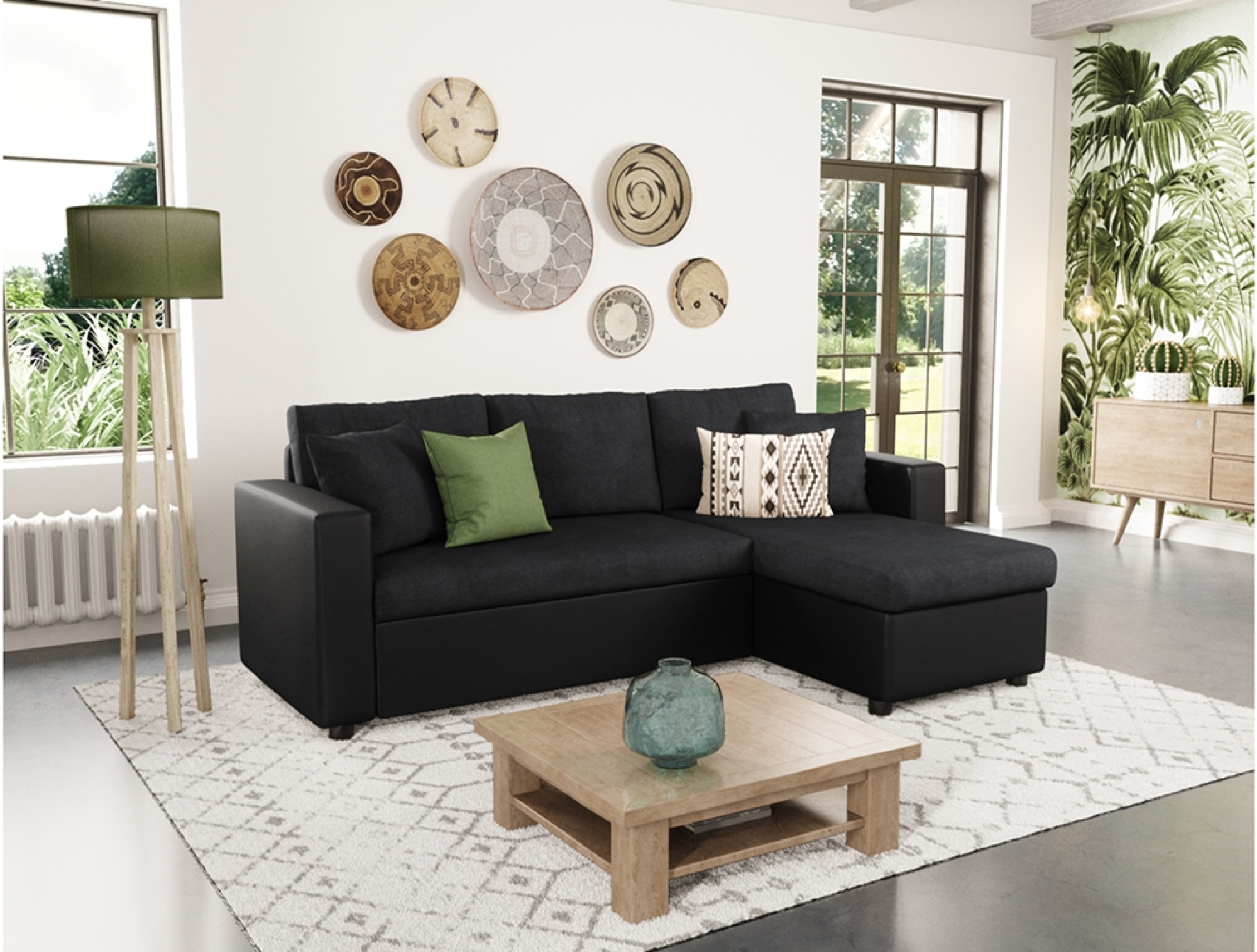 Canapé d'angle reversible et convertible avec coffre noir - Vue supplémentaire 1