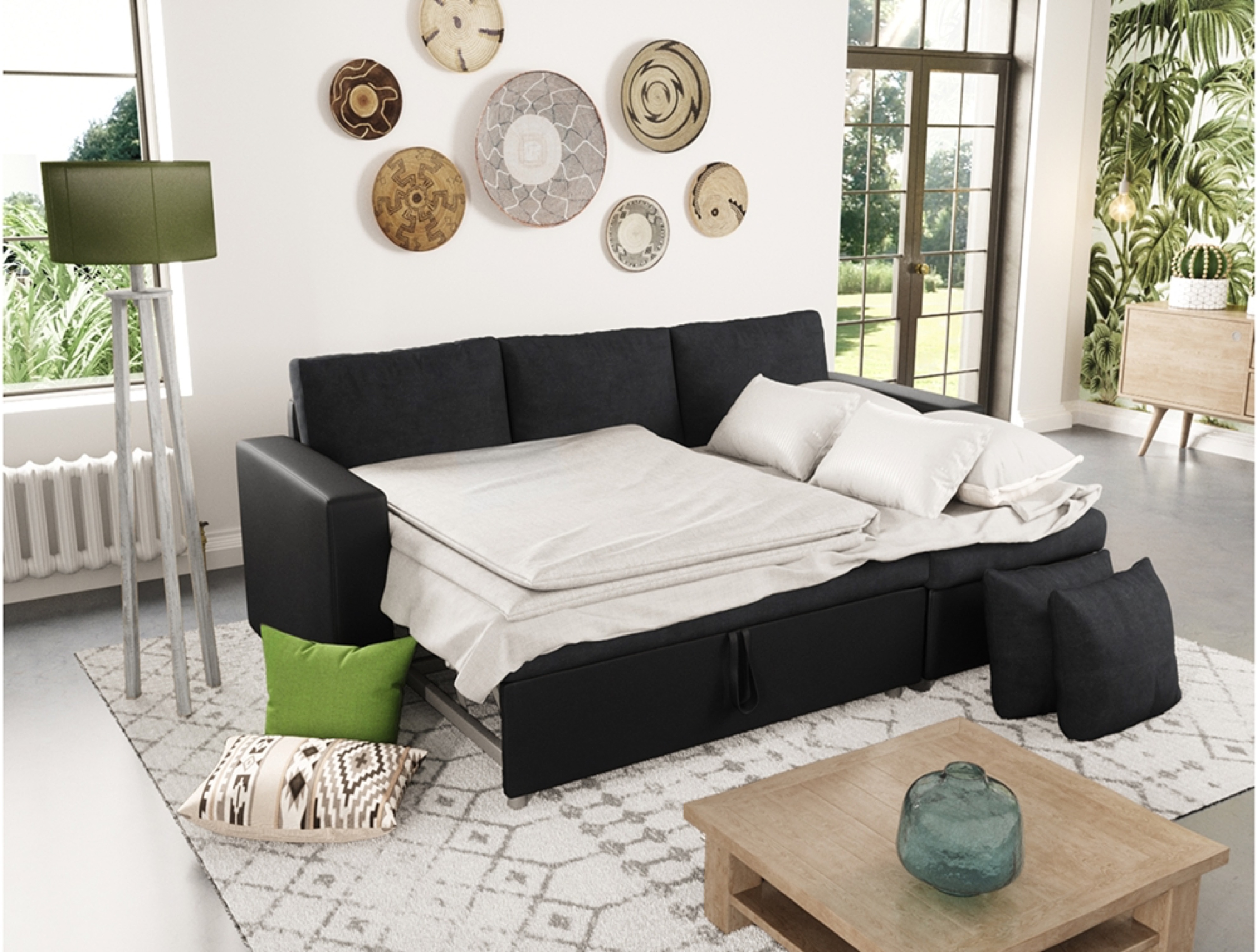 Canapé d'angle reversible et convertible avec coffre noir - Vue supplémentaire 2