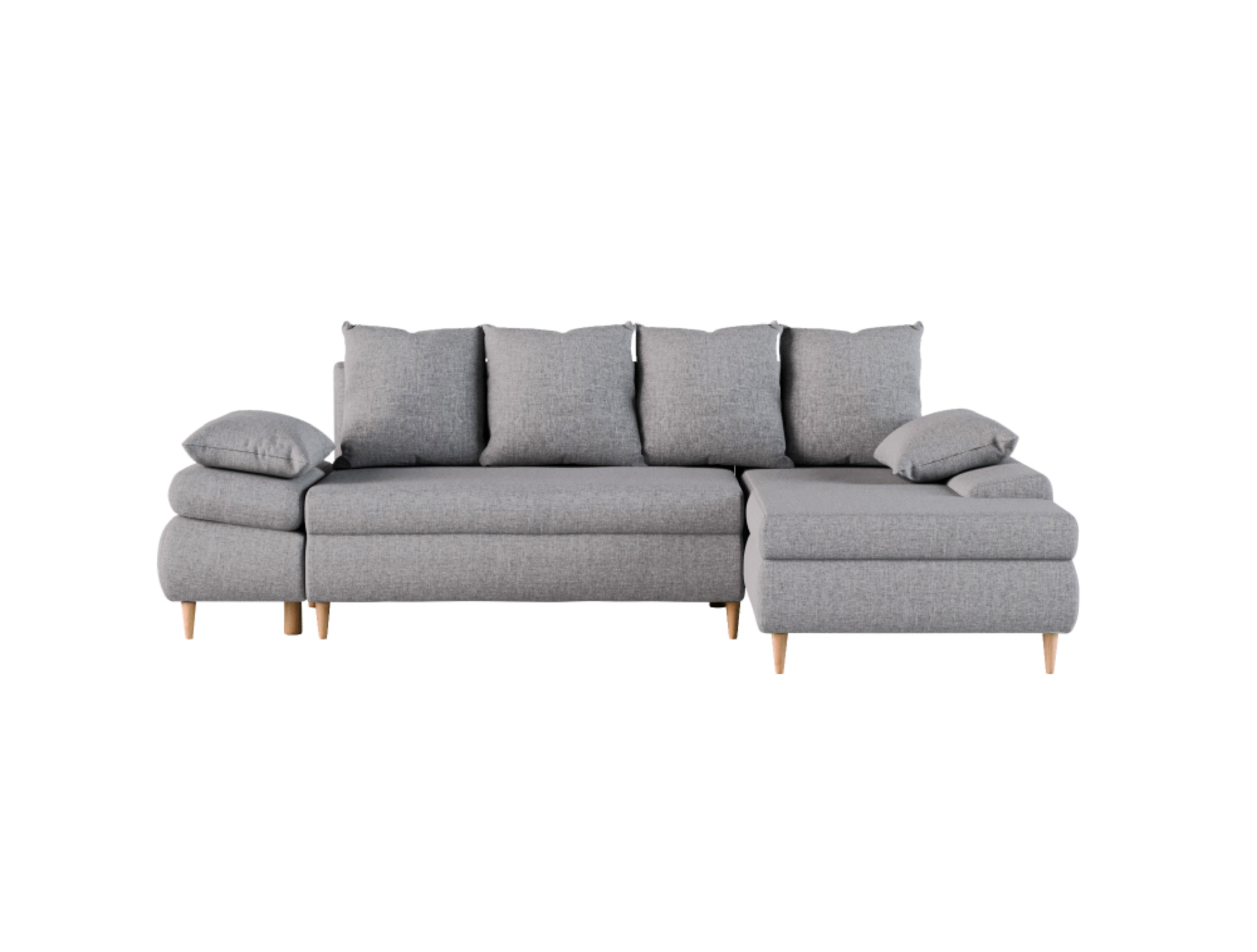 Canapé d'angle droit convertible avec coffre en tissu gris clair