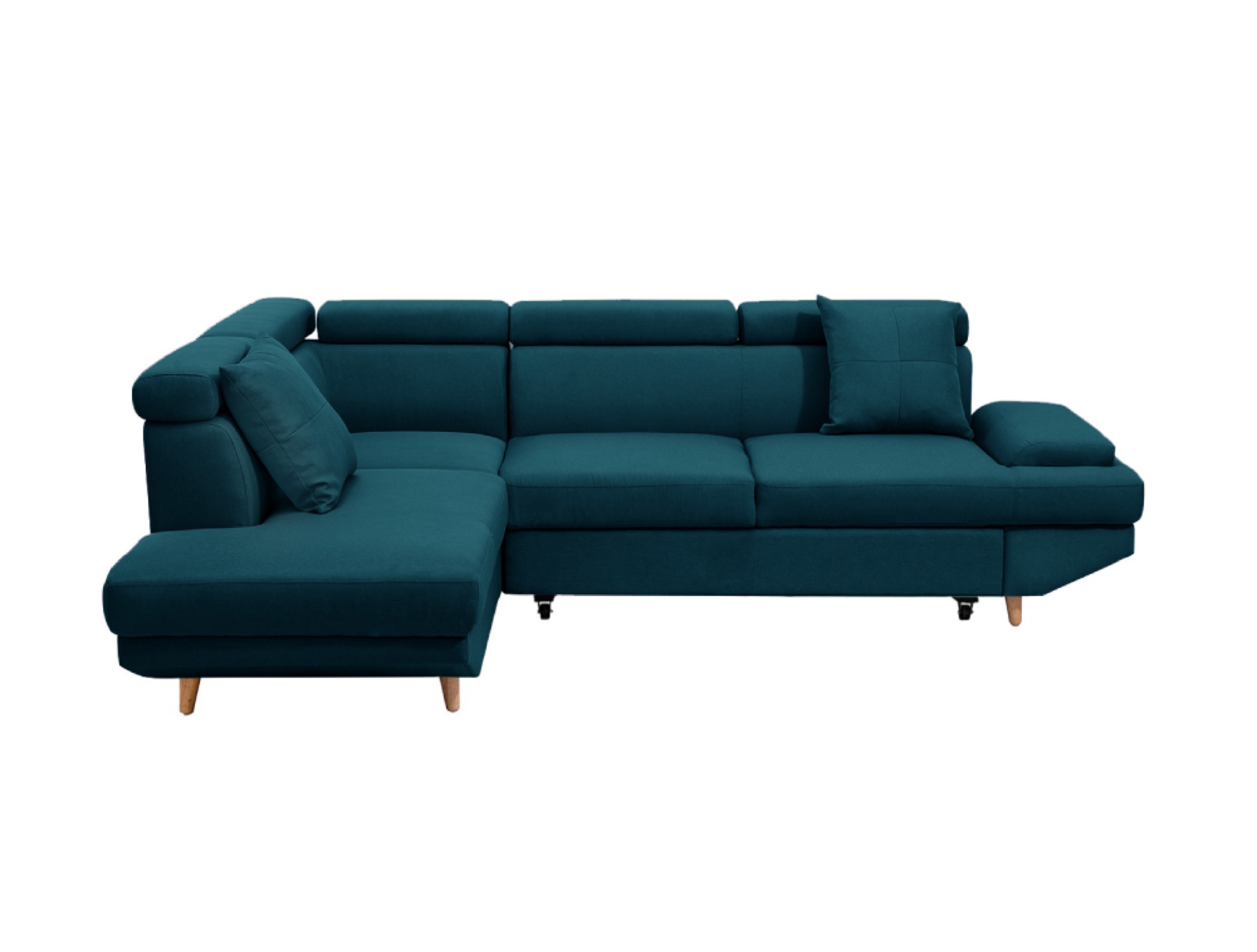 Canapé d'angle gauche convertible style scandinave en tissu bleu