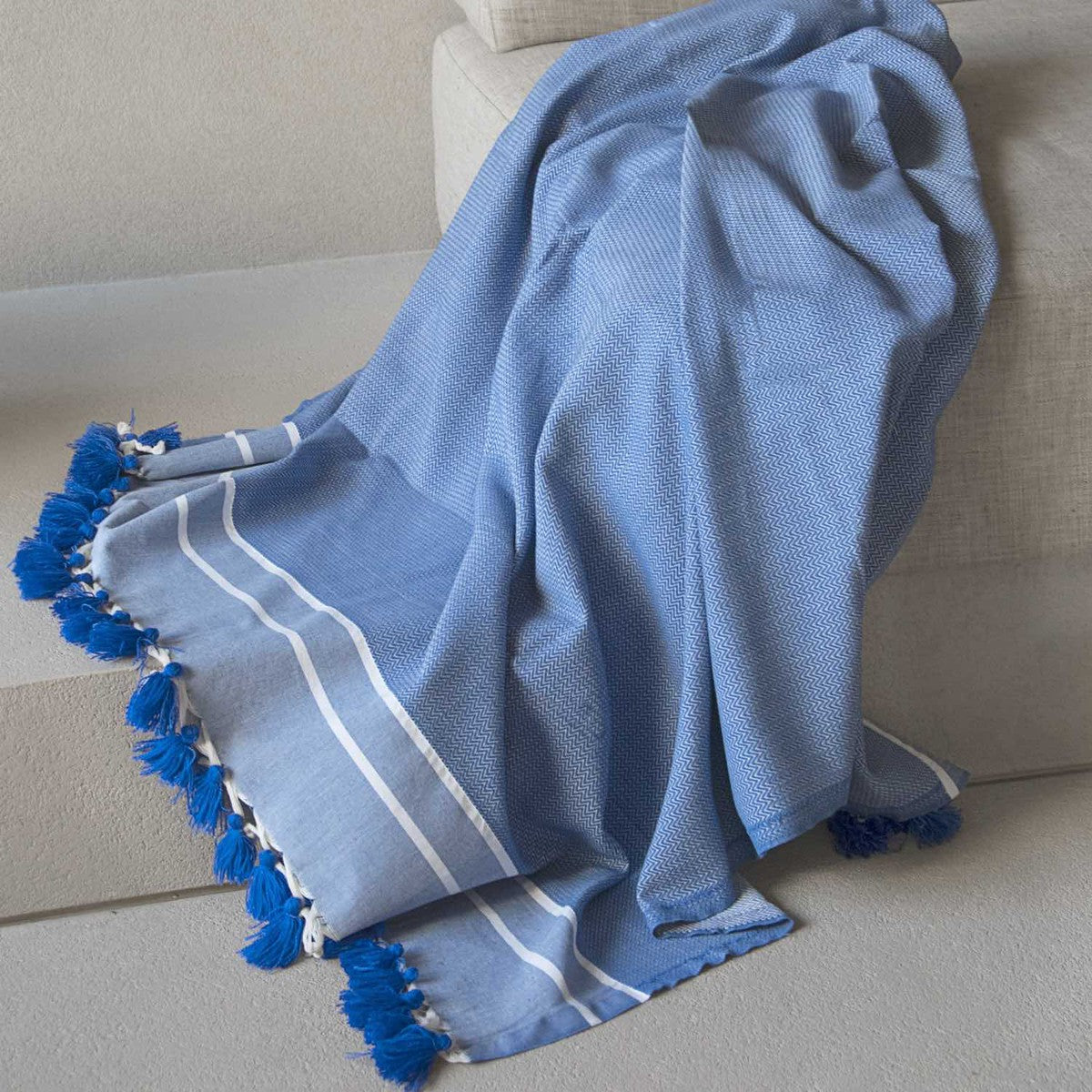 Plaid en coton 160x250 Bleu grec