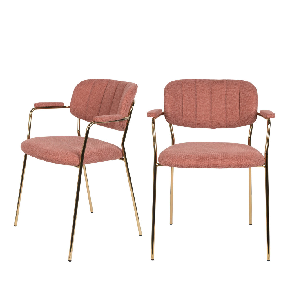 2 chaises avec accoudoirs et pieds dorés rose