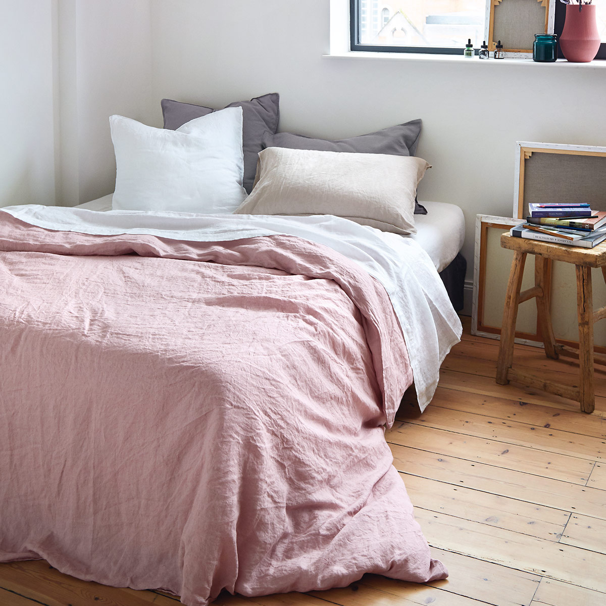 Drap plat 100 % Lin Rose 270 x 300 cm Drap plat 100 % Lin Rose 270 x 300 cm