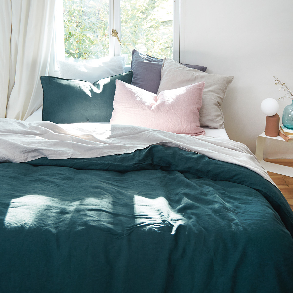 Drap plat Lin lavé Bleu 270 x 300 cm Drap plat Lin lavé Bleu 270 x 300 cm