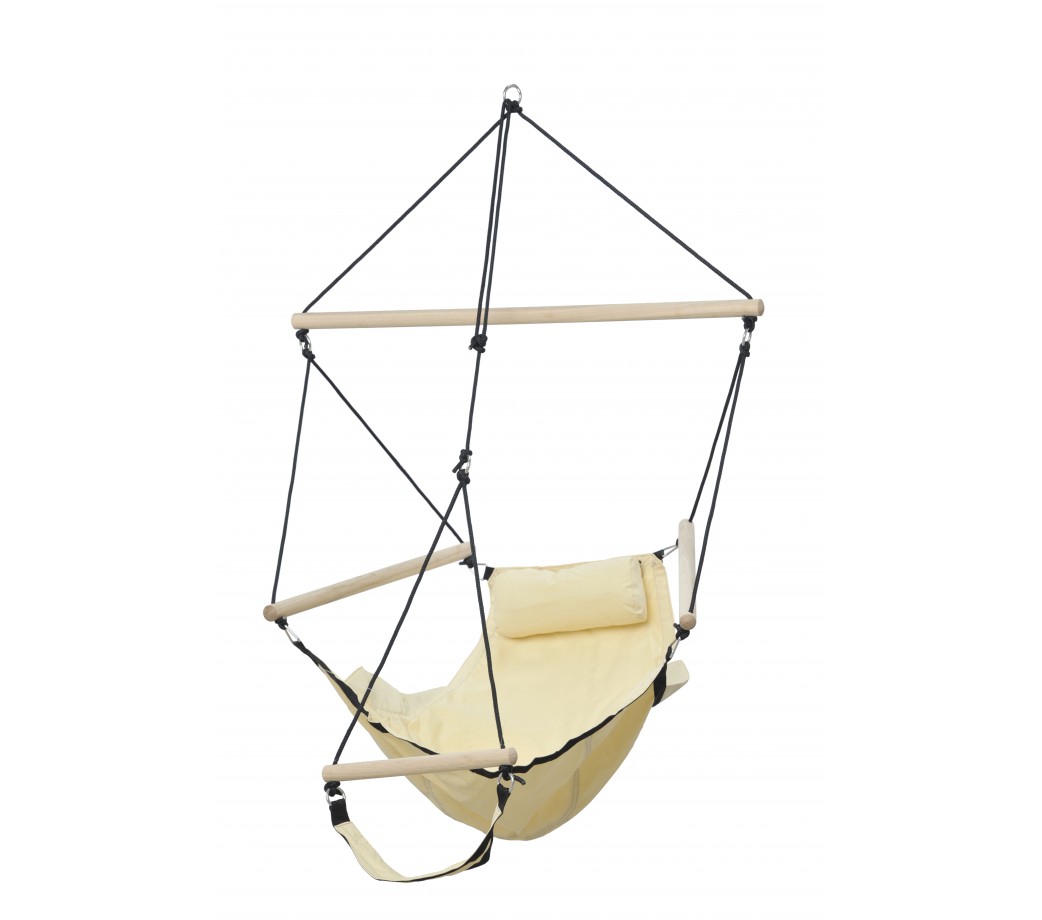 Chaise hamac suspendu avec repose pied en toile sable beige (photo) Chaise hamac suspendu avec repose pied en toile sable beige