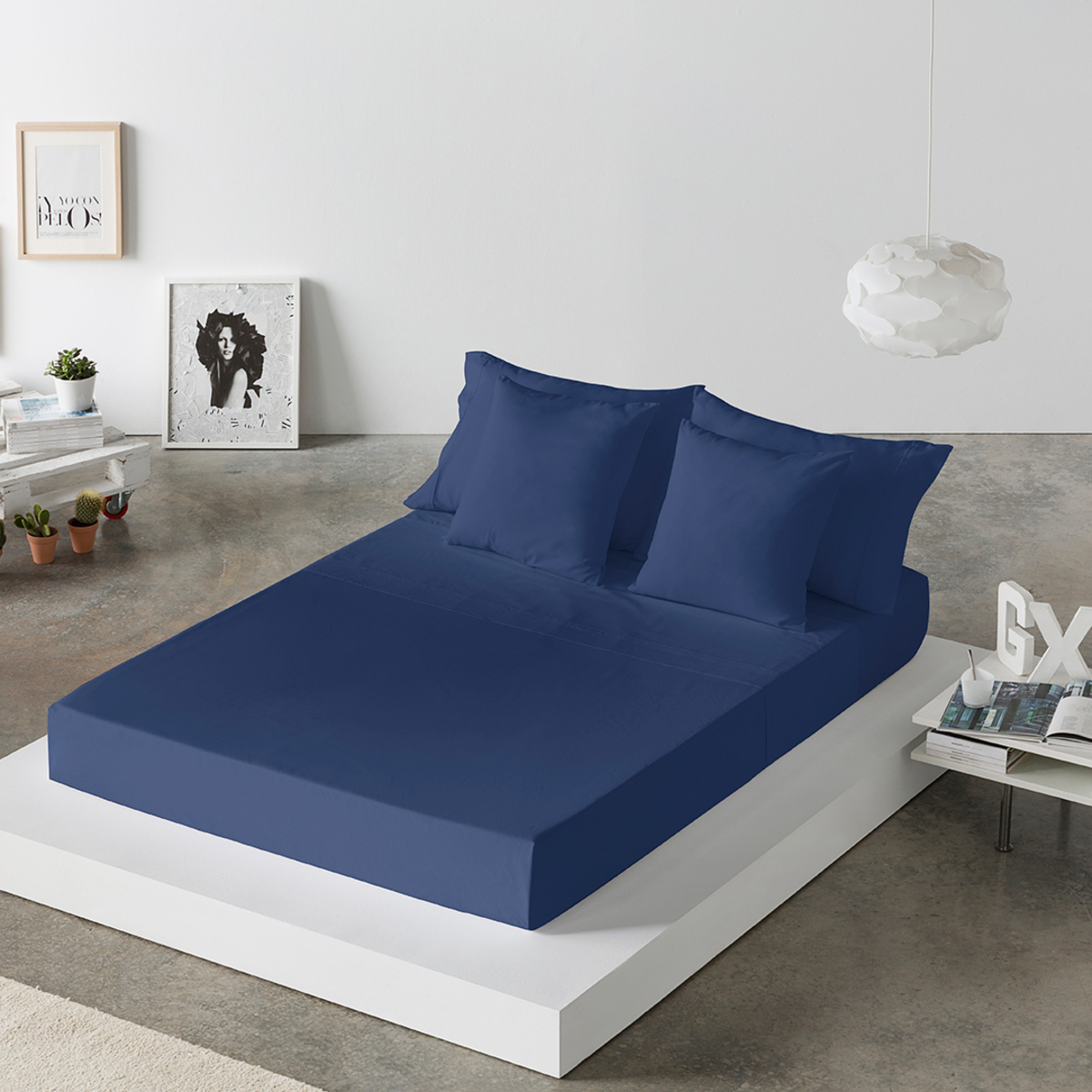 Drap de lit en coton bleu marine 160x280 Drap de lit en coton bleu marine 160x280
