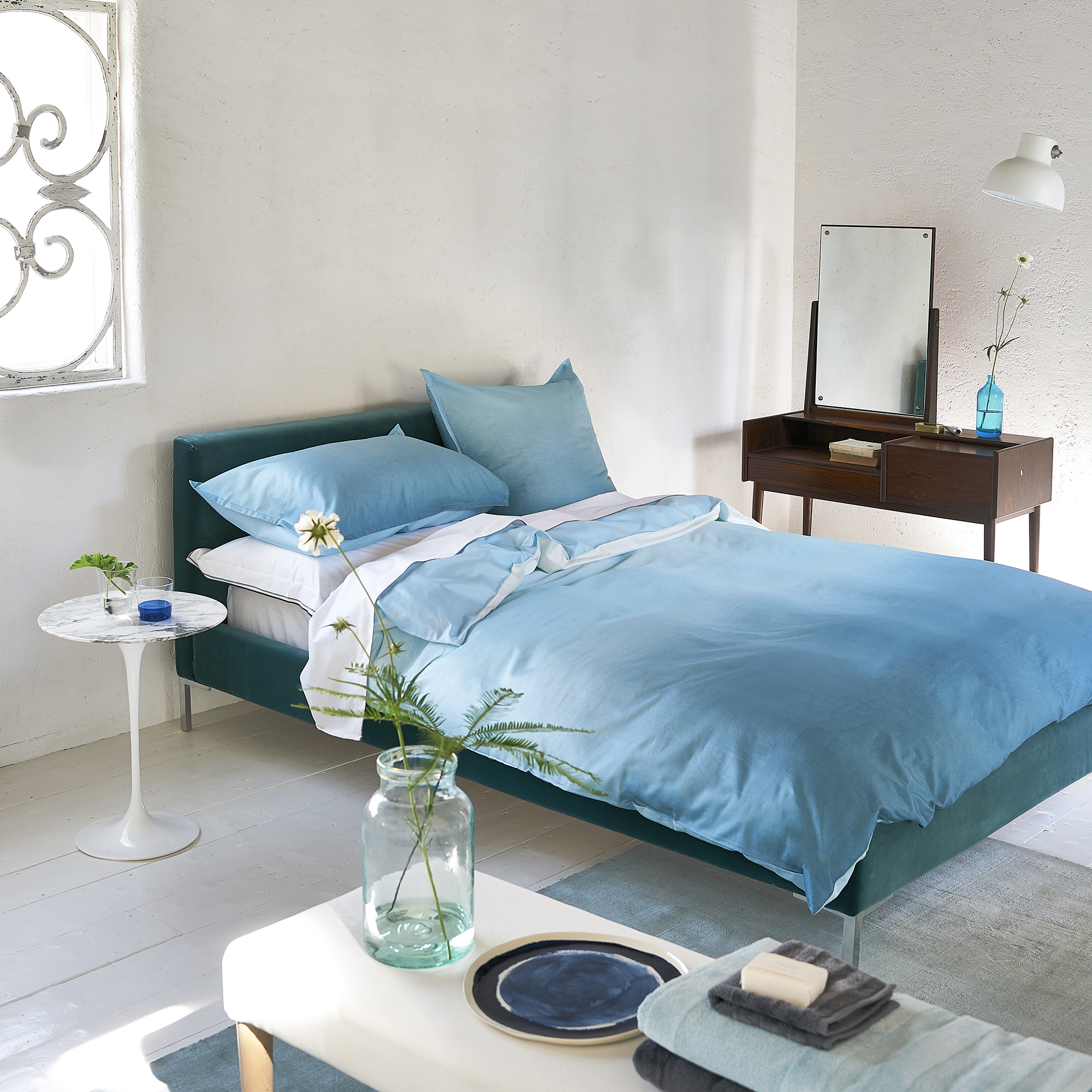 Housse de couette imprimée en coton bleu 200x200