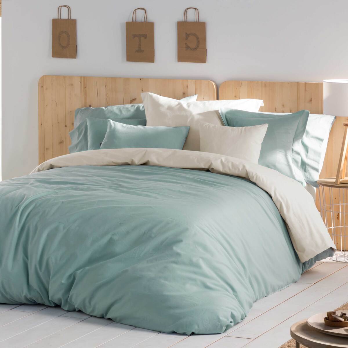 Housse de couette en coton bicolore réversible 140x200