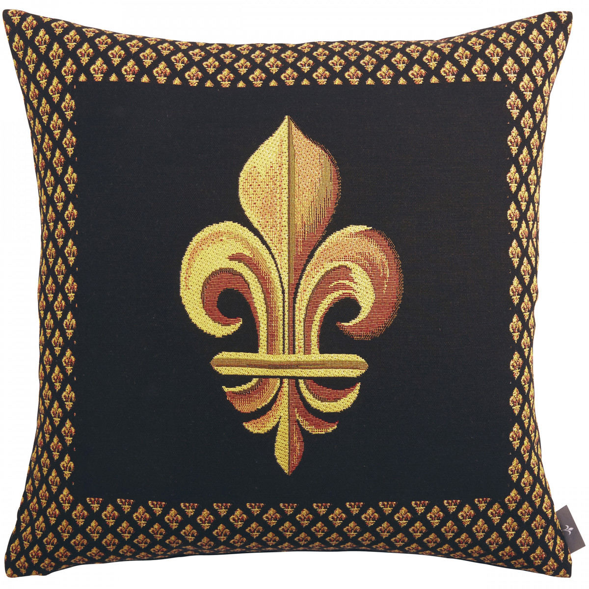 Coussin tapisserie fleurs de lys encadrée Noir 50 x 50 Coussin tapisserie fleurs de lys encadrée Noir 50 x 50