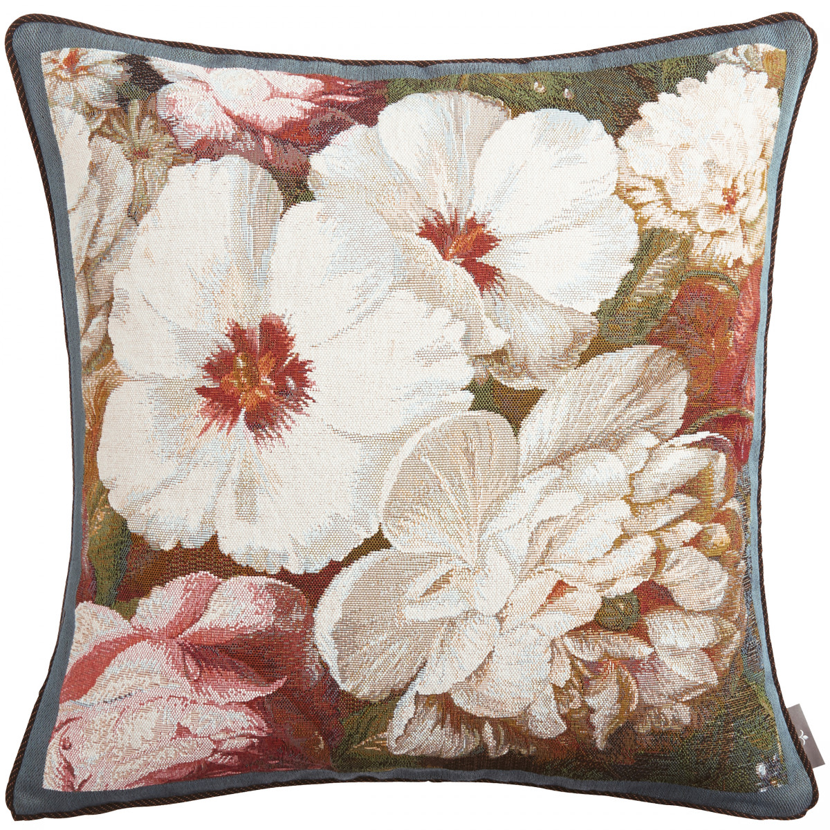 Coussin tapisserie hibiscus pivoine Bleu 50 x 50 Coussin tapisserie hibiscus pivoine Bleu 50 x 50