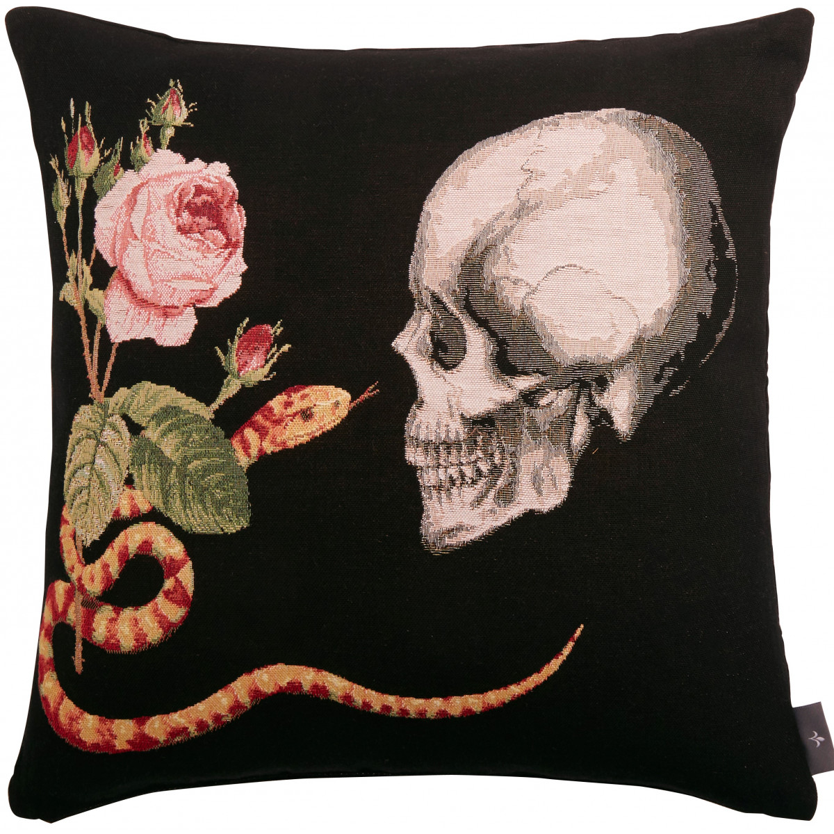 Coussin tapisserie crâne roses serpent Noir 50 x 50 Coussin tapisserie crâne roses serpent Noir 50 x 50