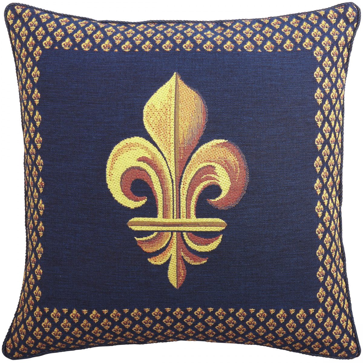 Coussin tapisserie fleurs de lys encadrée Bleu 50 x 50 Coussin tapisserie fleurs de lys encadrée Bleu 50 x 50