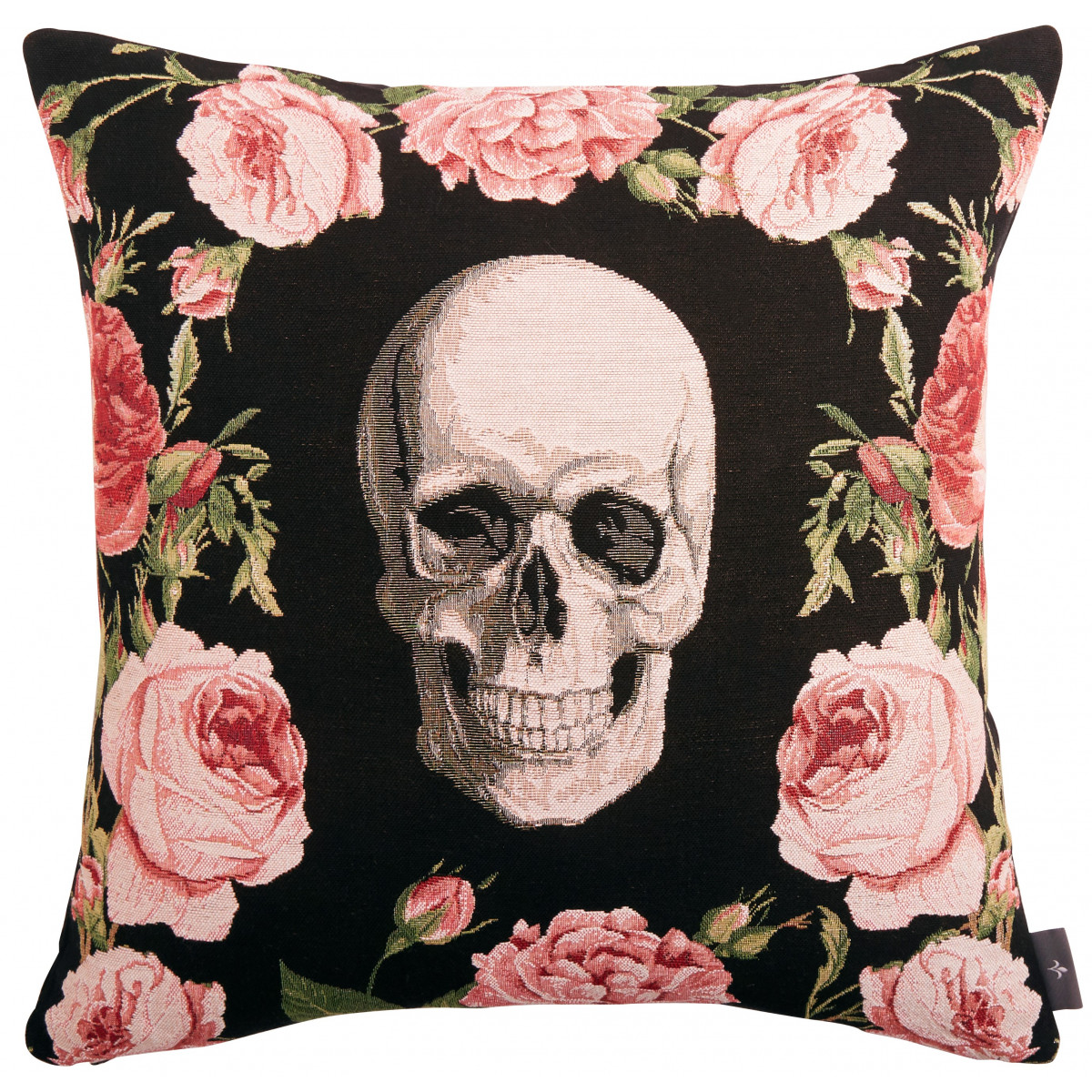 Coussin tapisserie crâne et roses Noir 50 x 50 Coussin tapisserie crâne et roses Noir 50 x 50