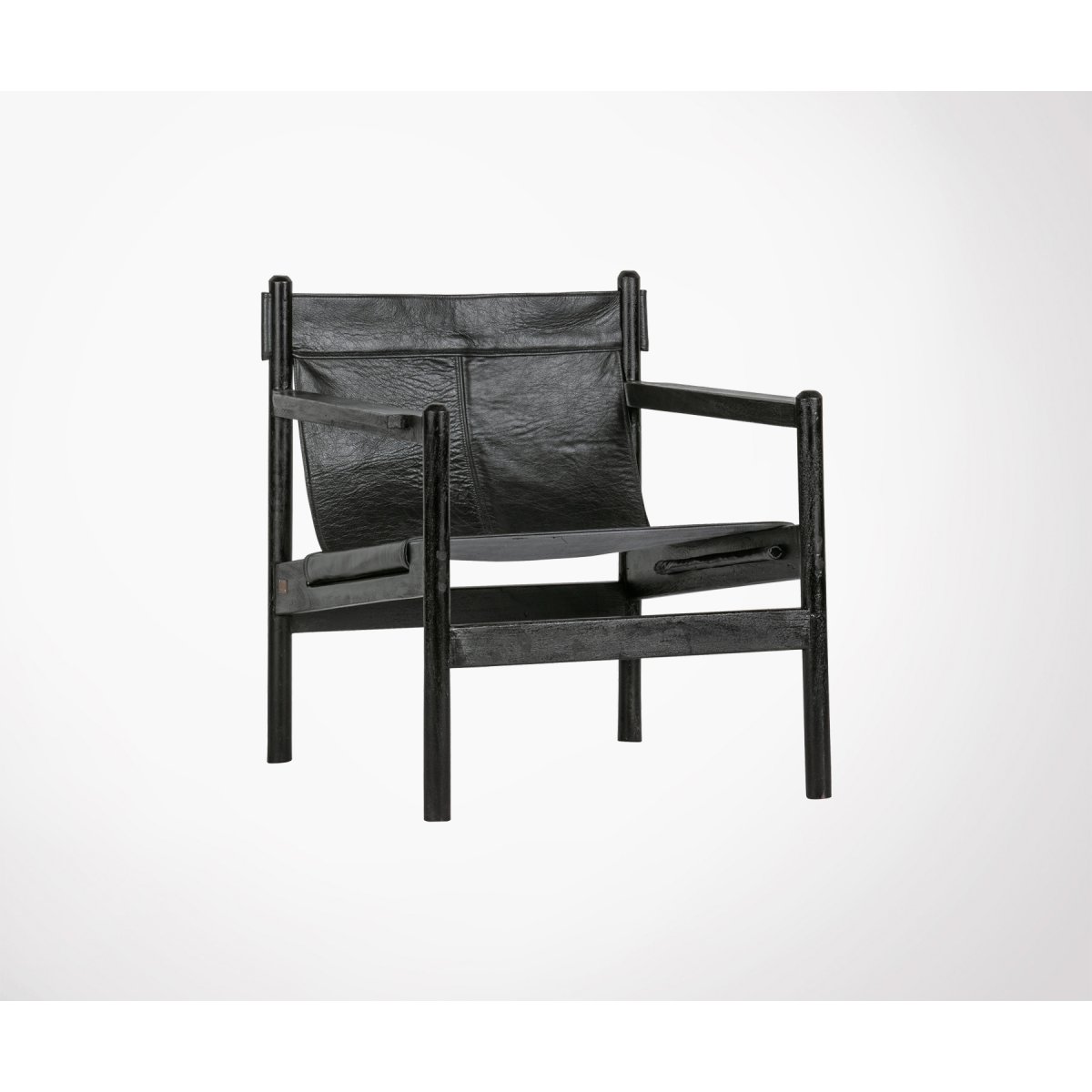 Fauteuil en cuir et bois noir Fauteuil en cuir et bois noir