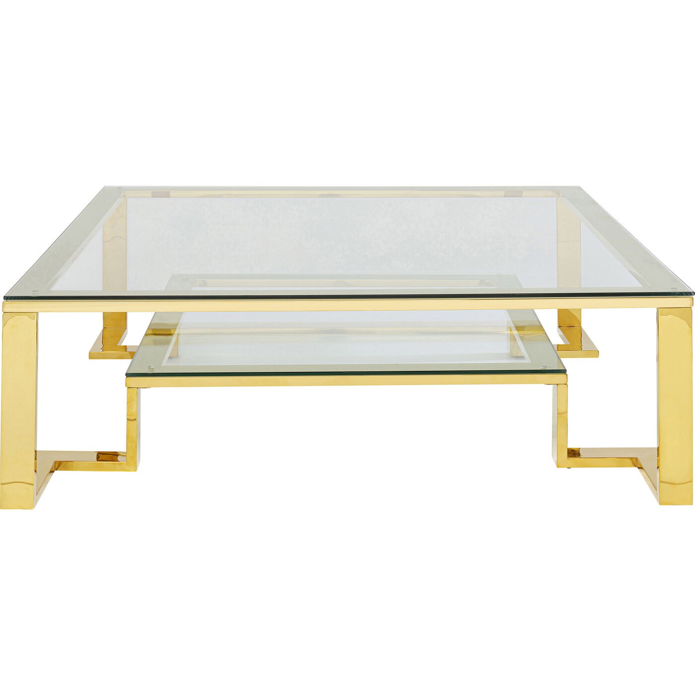 Table basse carrée en acier doré et verre Table basse carrée en acier doré et verre