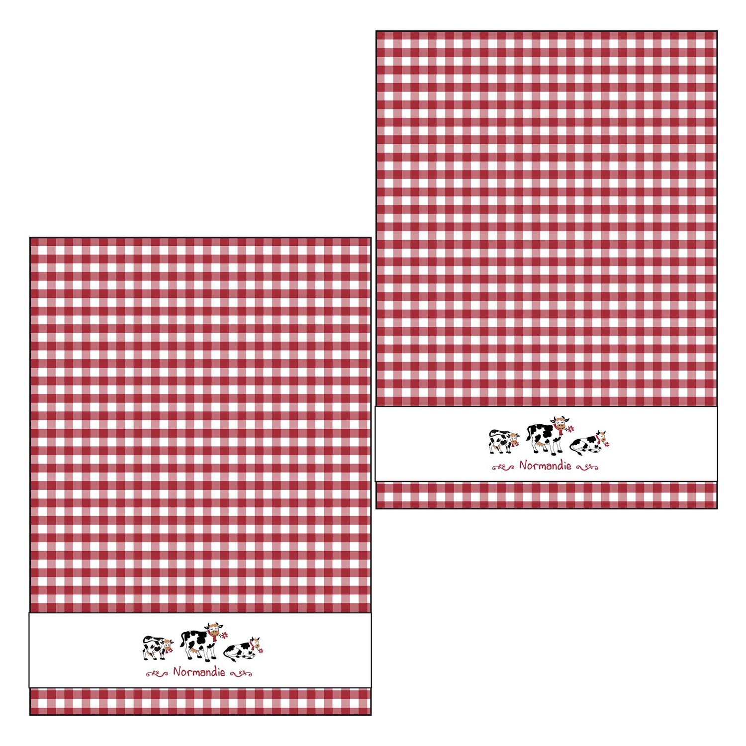 2 torchons tissé teint 3 vaches en coton rouge/blanc 50 x 70 (photo) 2 torchons tissé teint 3 vaches en coton rouge/blanc 50 x 70