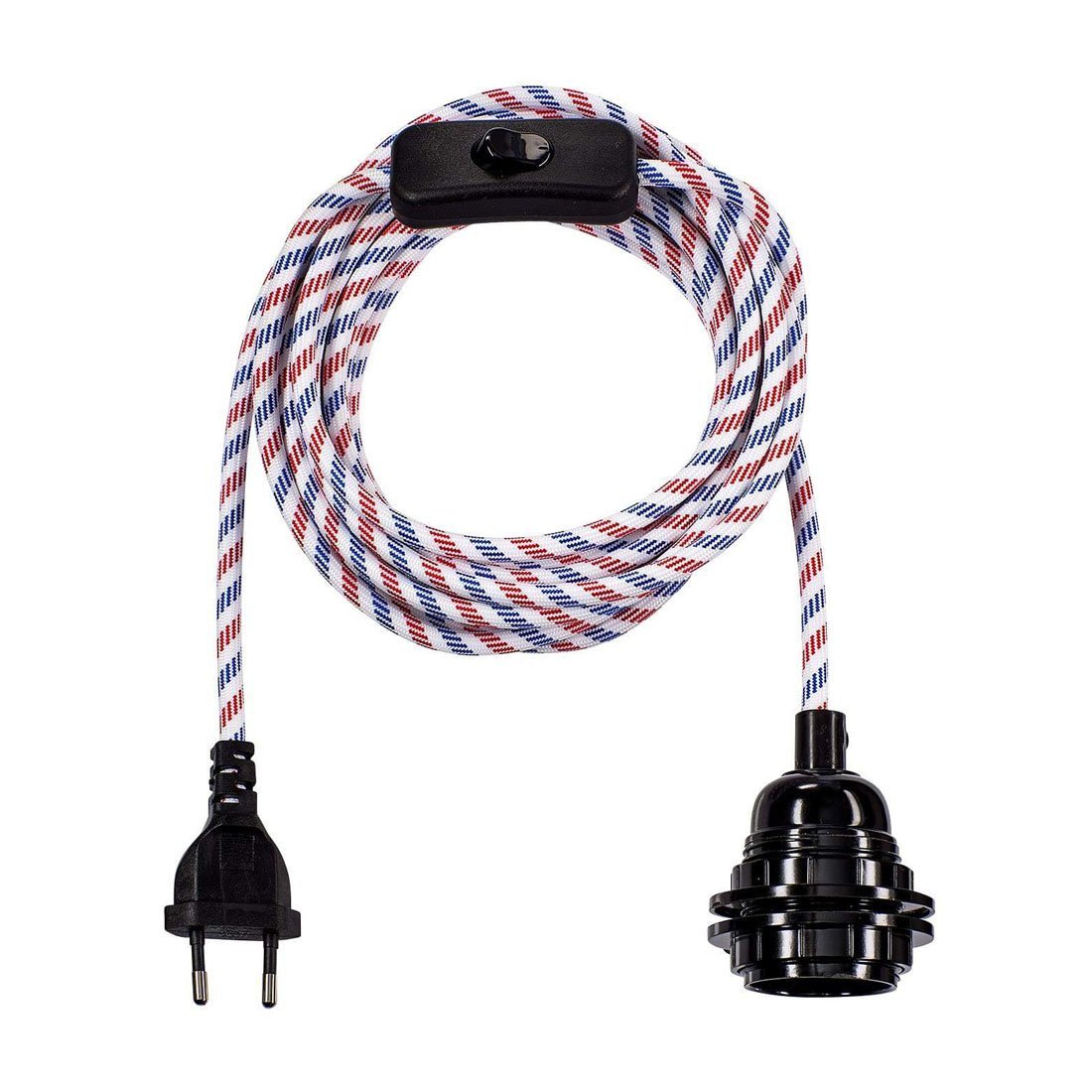 Fil électrique en tissu luminaire bleu blanc rouge 4,5m Fil électrique en tissu luminaire bleu blanc rouge 4,5m