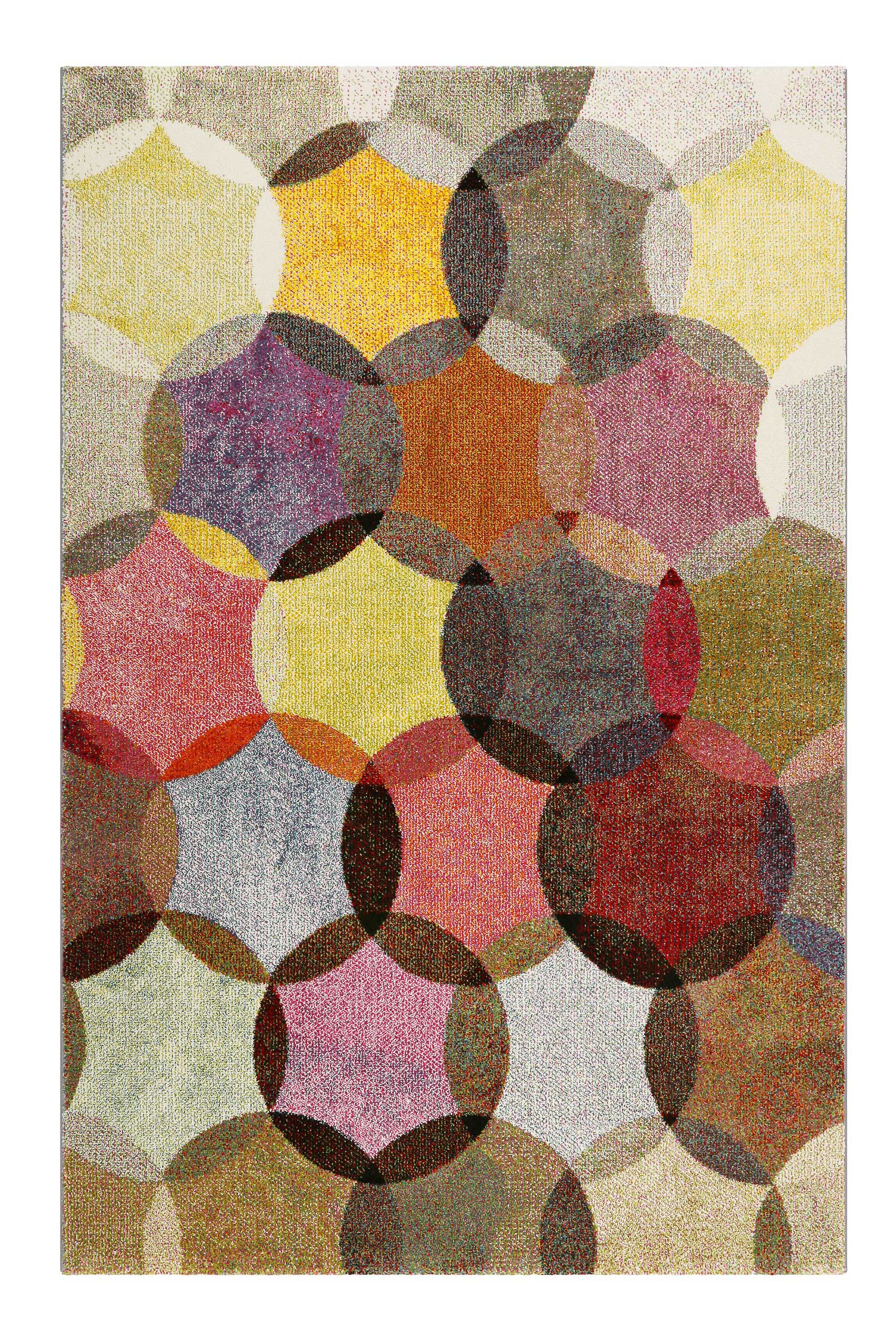 Tapis motif cercles vintage nuances vives pour salon, chambre 290x200 Tapis motif cercles vintage nuances vives pour salon, chambre 290x200