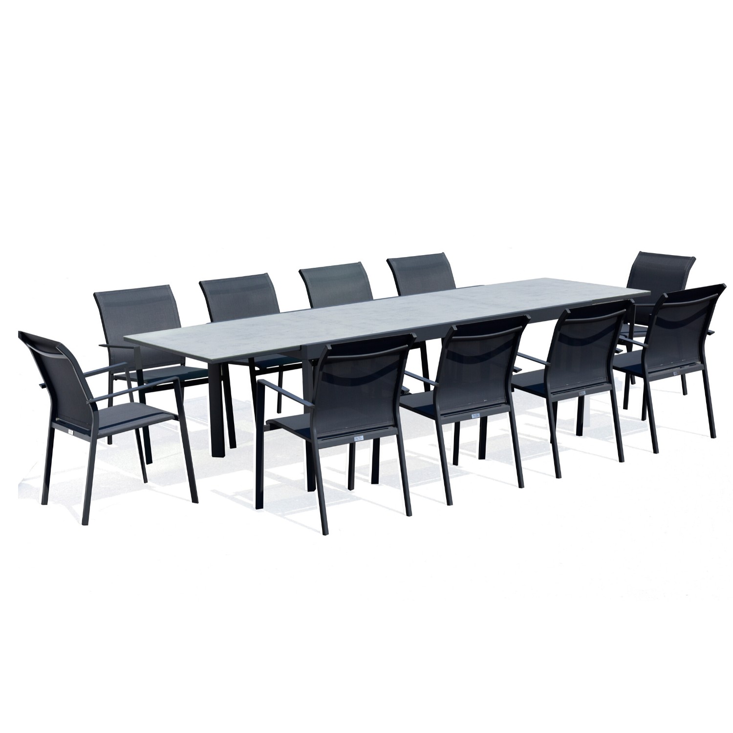 Table de jardin 10 personnes en aluminium et en verre anthracite