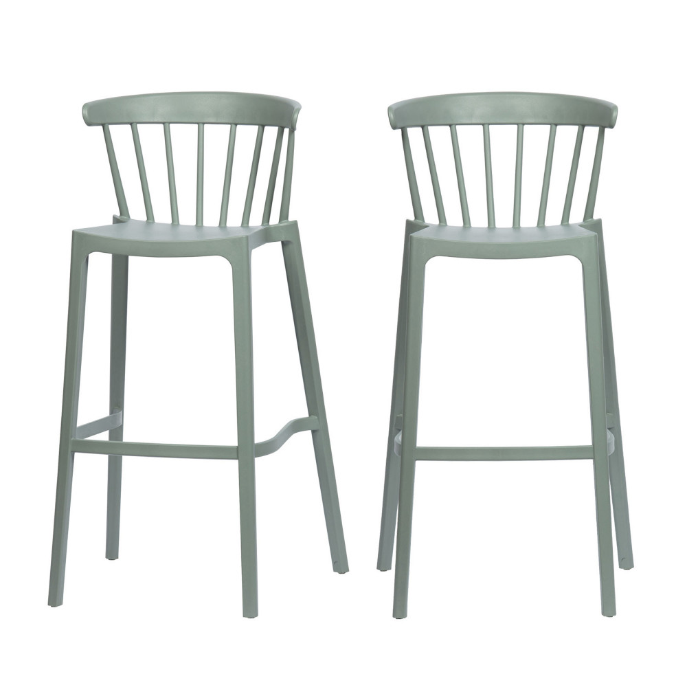 Lot de 2 tabourets indoor et outdoor en plastique vert de gris Lot de 2 tabourets indoor et outdoor en plastique vert de gris