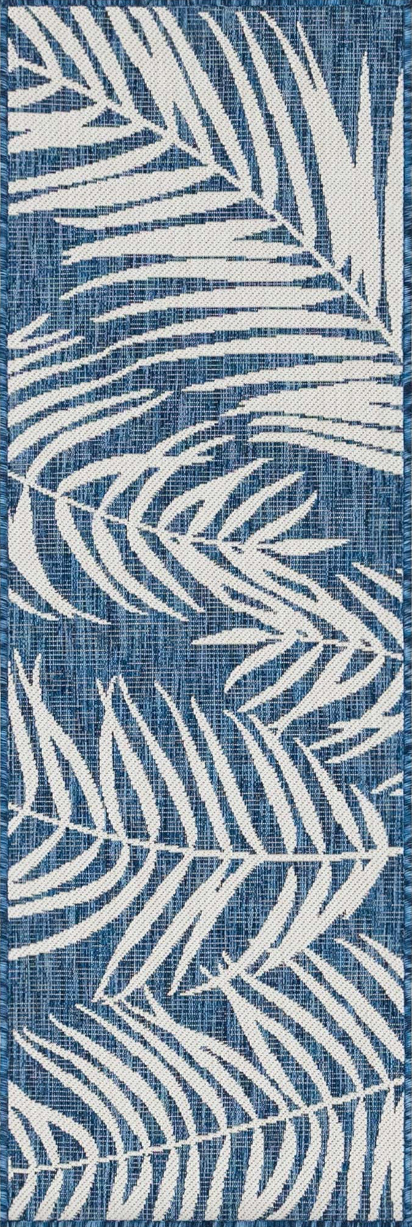 Tapis intérieur extérieur bleu au motif palmier 67x180