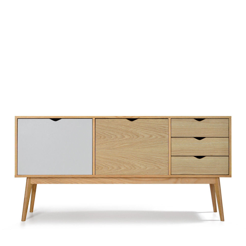 Buffet design 2 portes 3 tiroirs chêne blanc craie