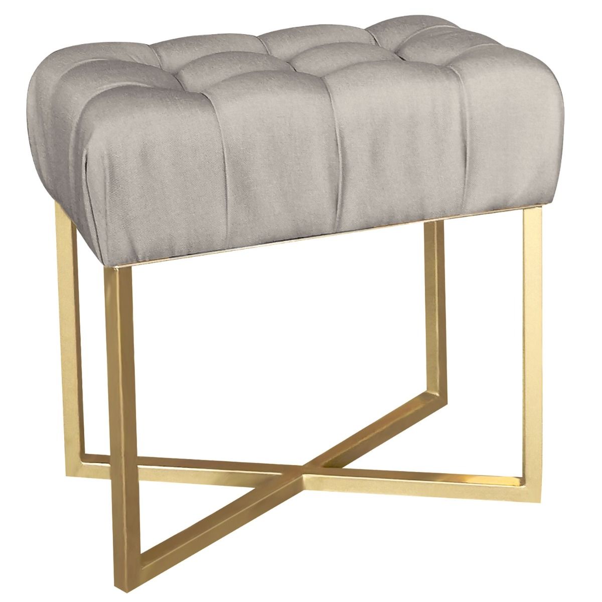 Tabouret pouf rectangle tissu beige pied or Tabouret pouf rectangle tissu beige pied or