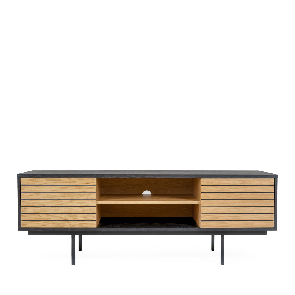 Meuble TV design en bois et métal noir et chêne