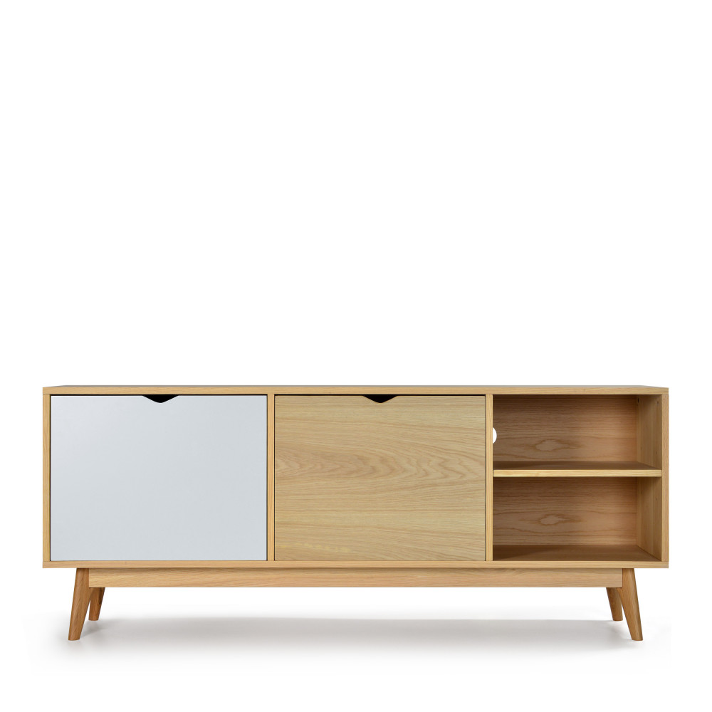 Meuble TV design 2 portes chêne blanc craie