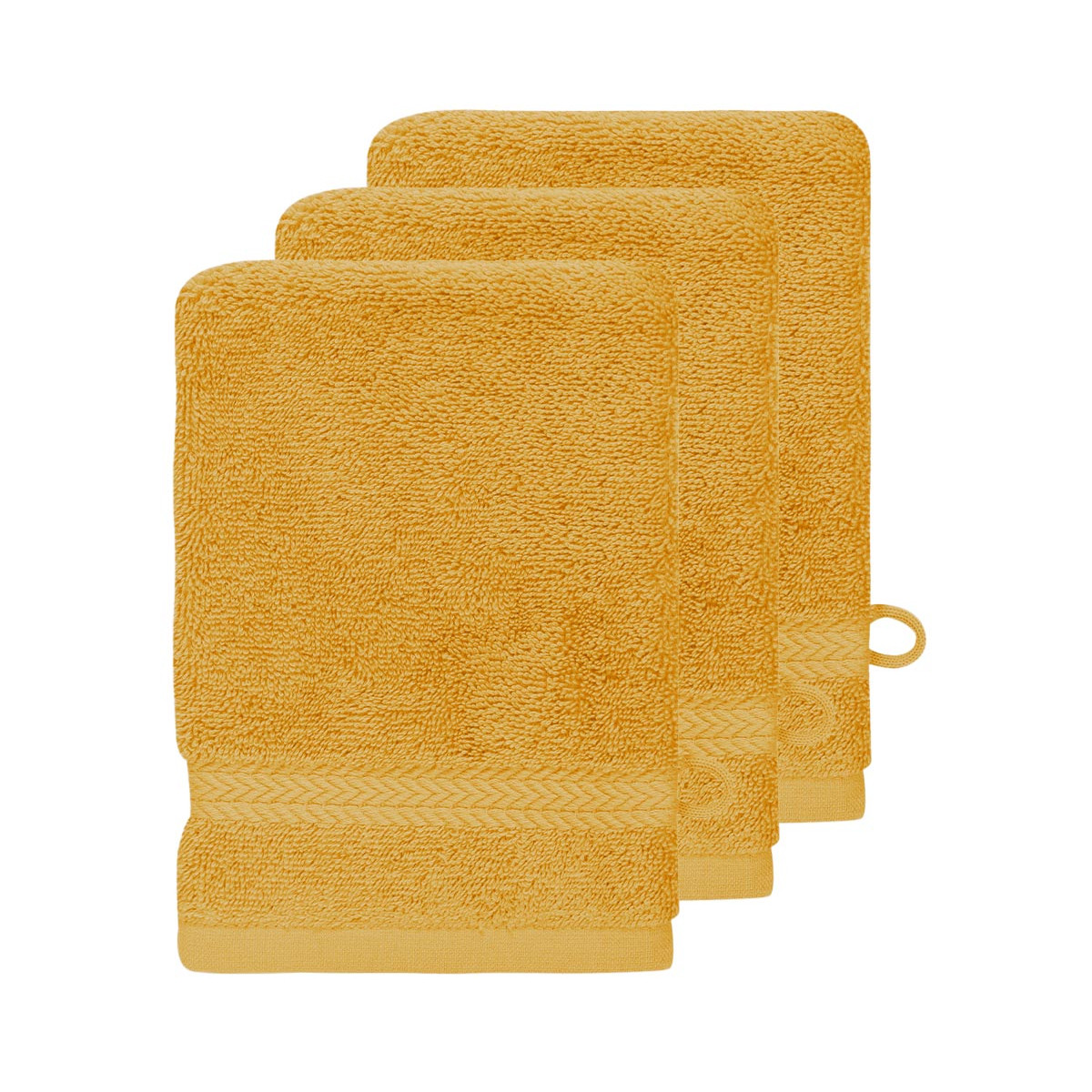 Lot de 3 gants de toilette 550gr/m² safran 16x22 cm Lot de 3 gants de toilette 550gr/m² safran 16x22 cm