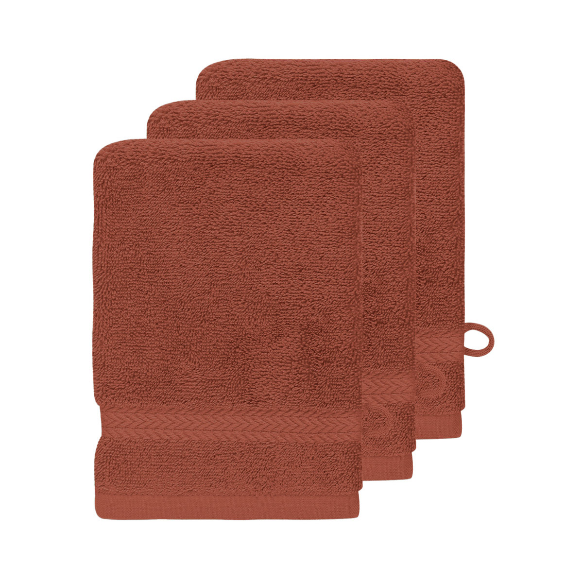 Lot de 3 gants de toilette 550gr/m² terracota 16x22 cm Lot de 3 gants de toilette 550gr/m² terracota 16x22 cm