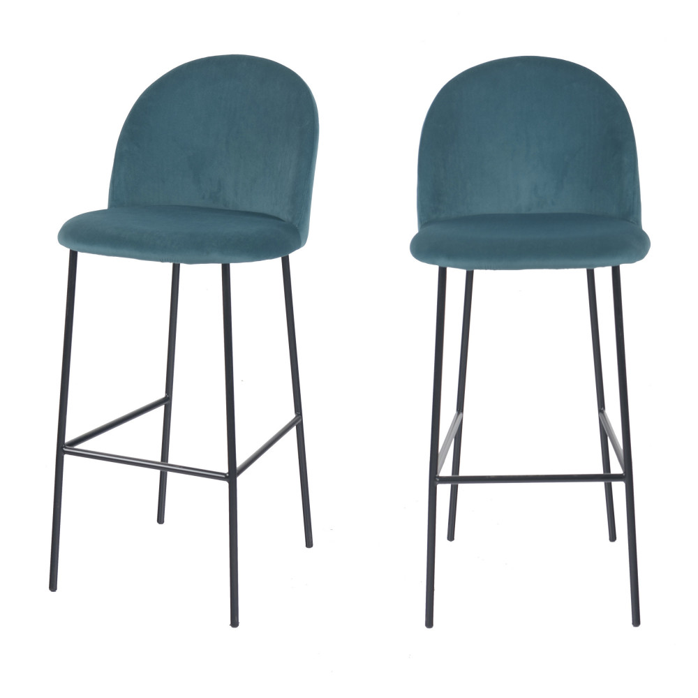 2 tabourets de bar en velours 75cm bleu canard (photo) 2 tabourets de bar en velours 75cm bleu canard