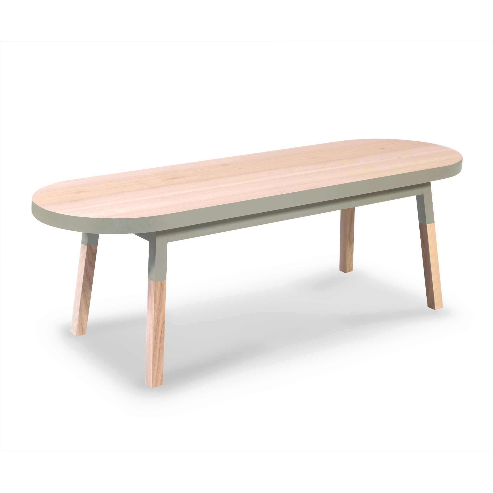 Table basse banc 140 cm, 100% frêne massif gris muscade Table basse banc 140 cm, 100% frêne massif gris muscade