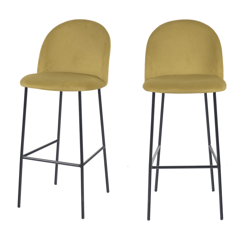2 tabourets de bar en velours 75cm jaune (photo) 2 tabourets de bar en velours 75cm jaune