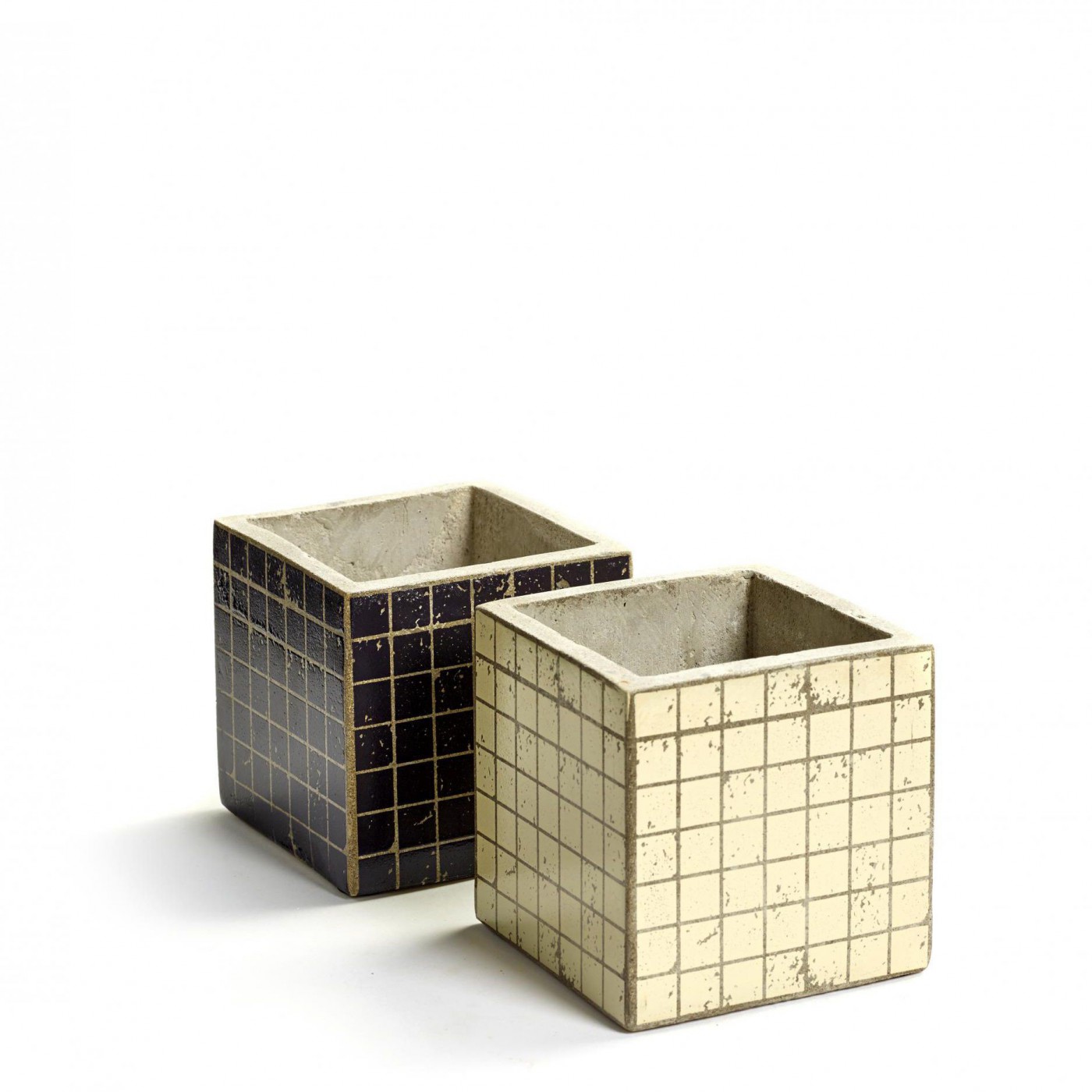 Lot de 2 pots cubiques en béton vintage 11x11x11 cm