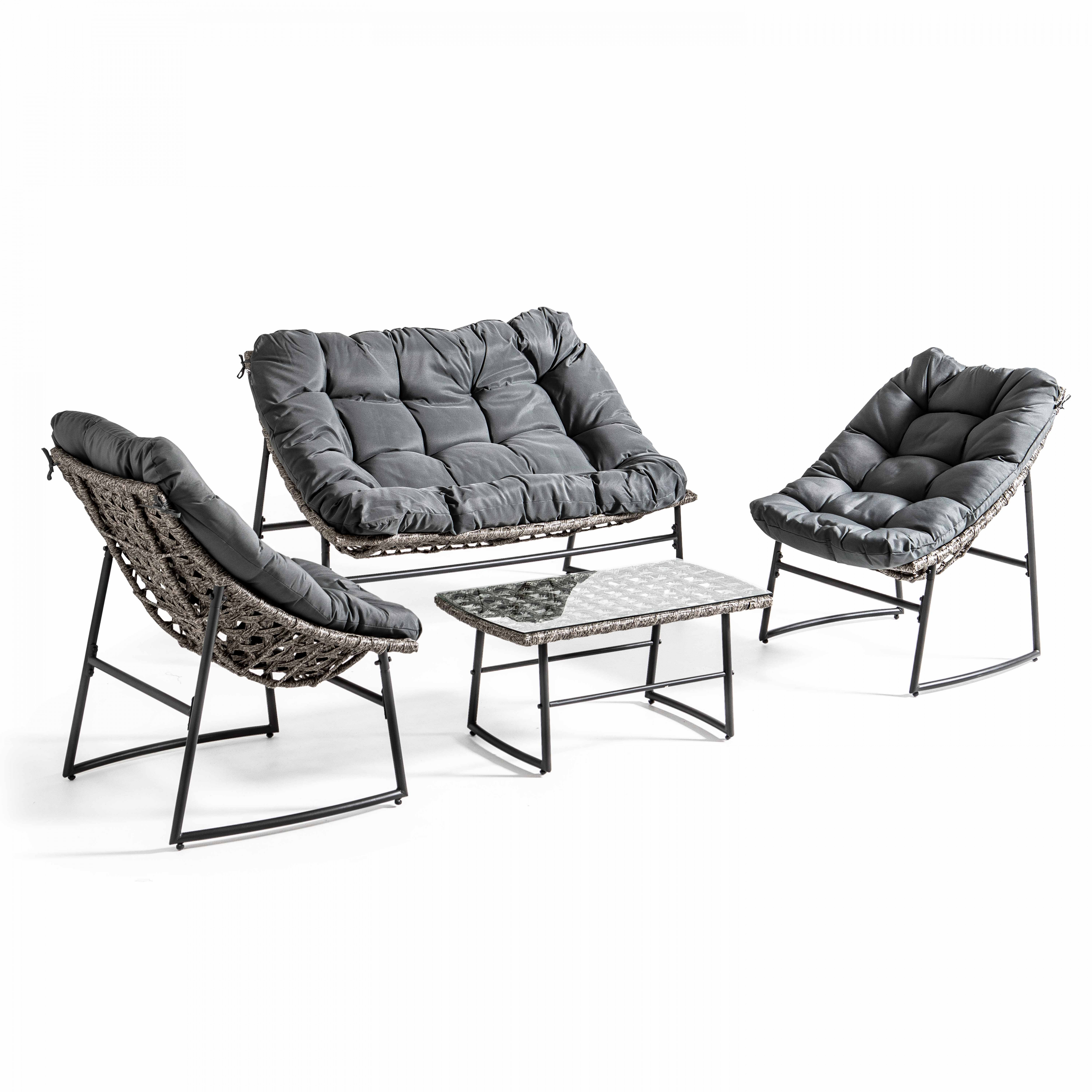 Salon de jardin 4 places en acier gris
