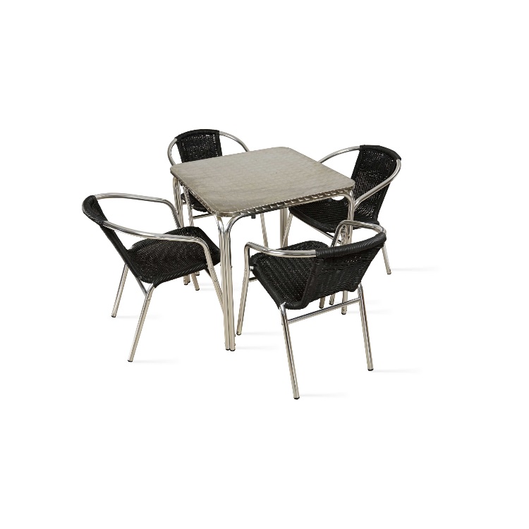 Table de jardin carrée en aluminium avec 4 chaises noir