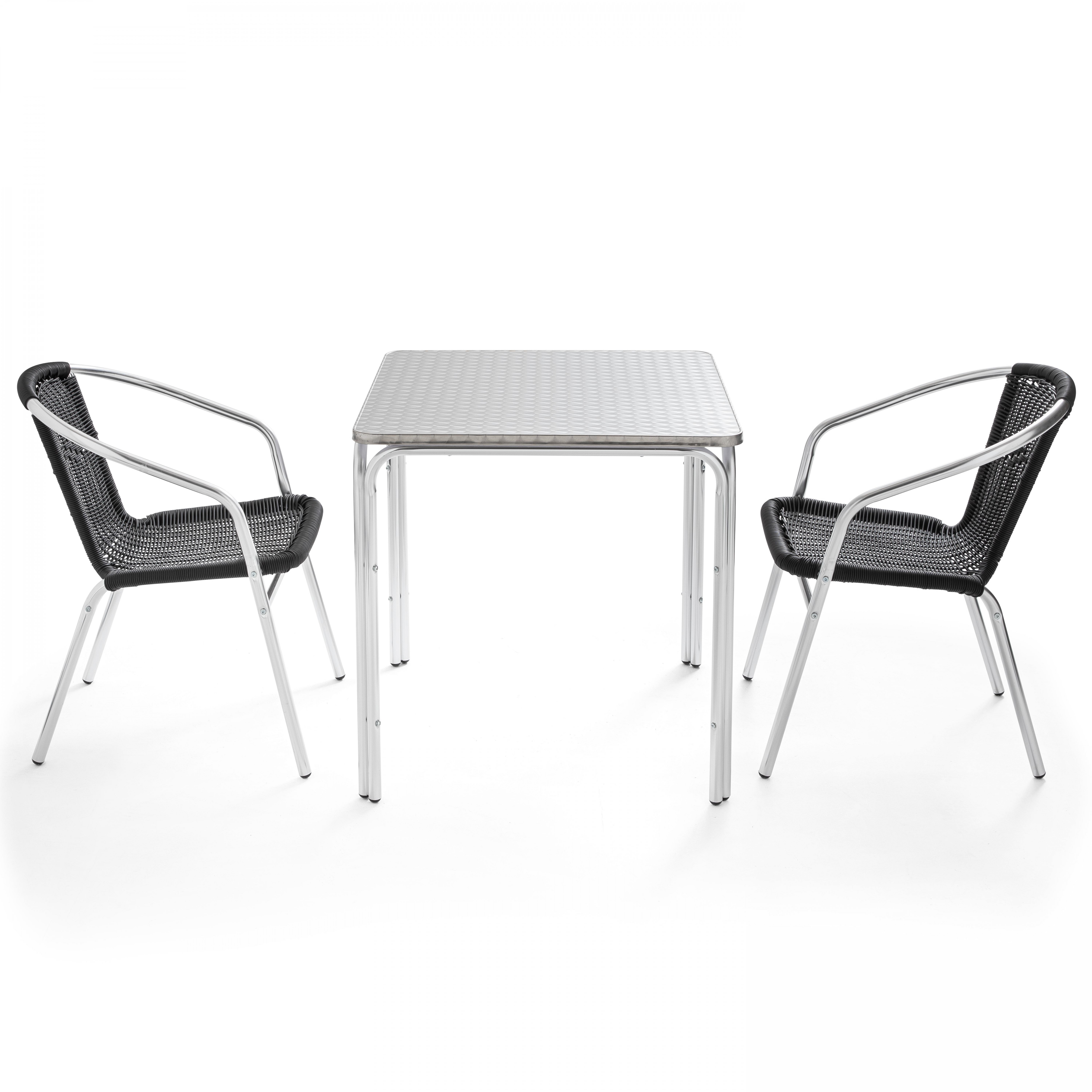 Table de jardin carrée en aluminium avec 2 chaises noir