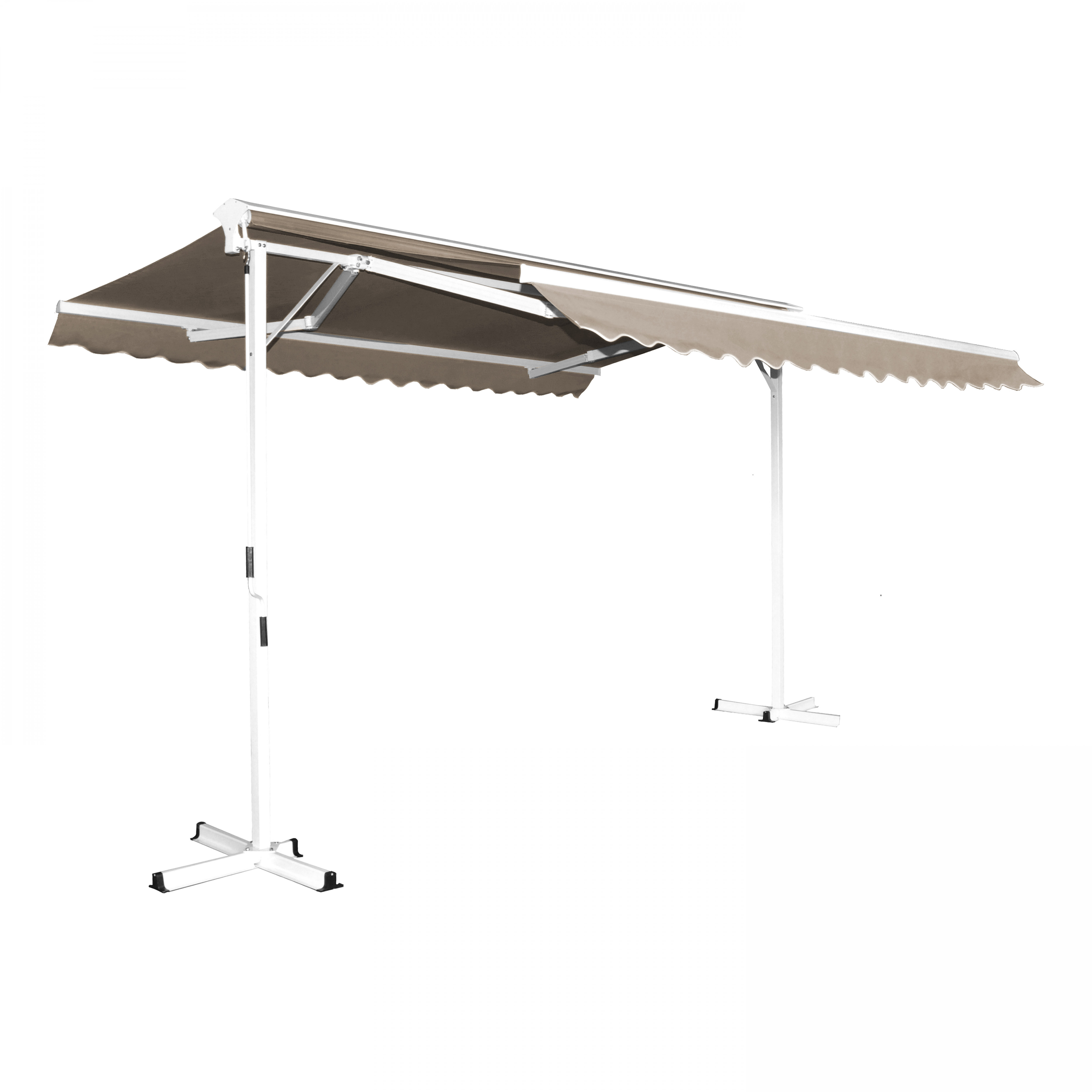 Store double pente avec coffre 3 x 4 m en aluminium taupe