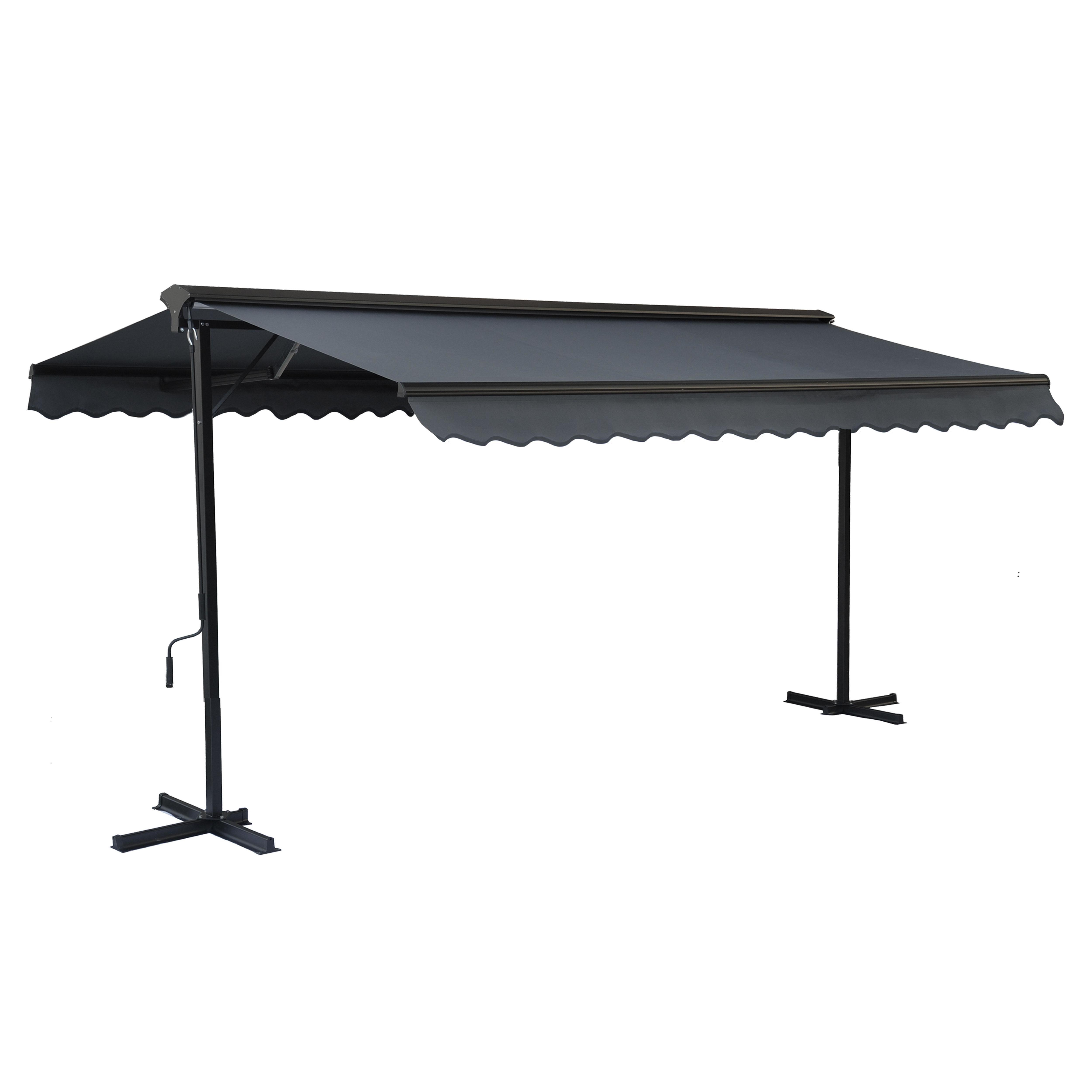 Store double pente avec coffre 3 x 4 m en aluminium gris anthracite