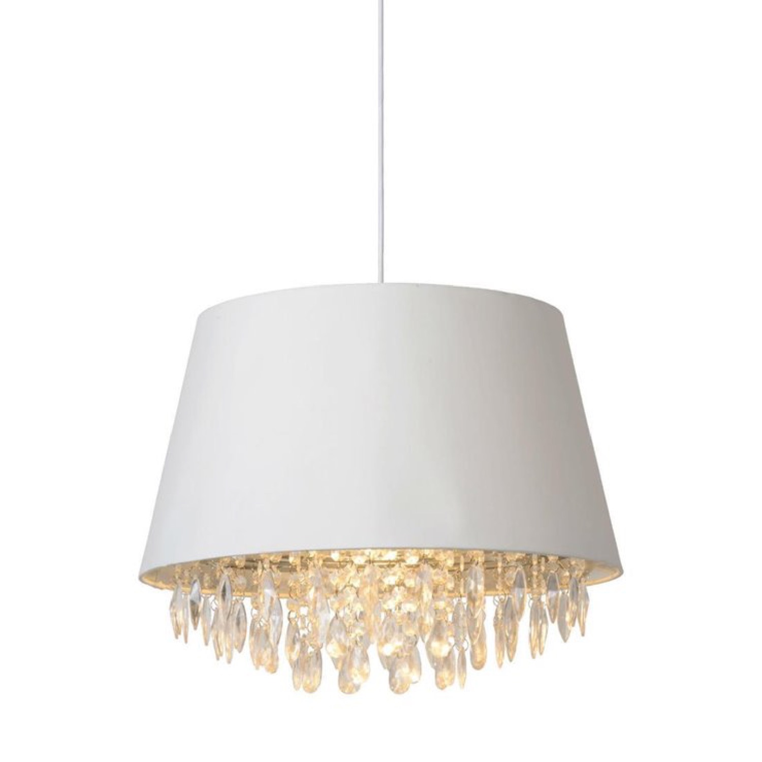 Suspension cylindre textile et pampilles blanc D45cm Suspension cylindre textile et pampilles blanc D45cm