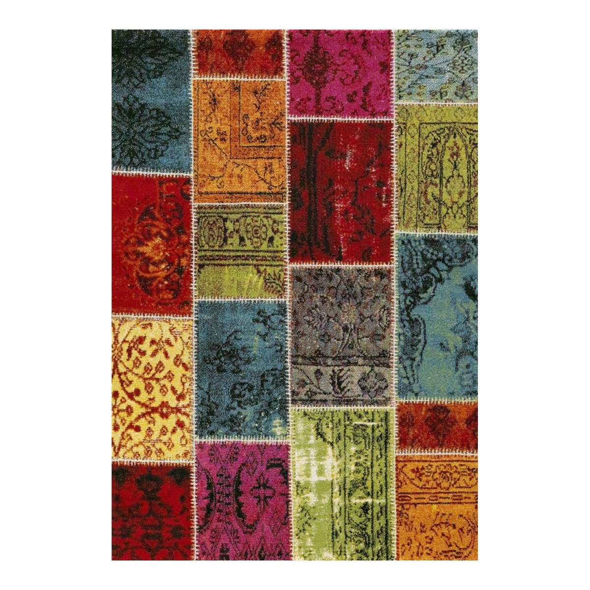 Tapis ethnique patchwork en polypropylène multicolore 200x290