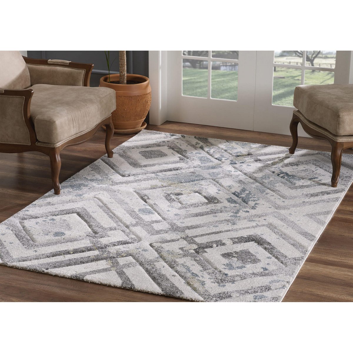 Tapis géométrique design en polypropylène blanc 160x230 Tapis géométrique design en polypropylène blanc 160x230