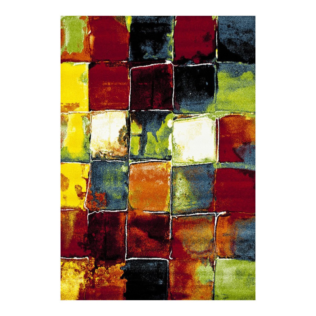 Tapis cubisme design en polypropylène multicolore 80x150