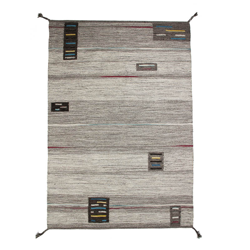 Tapis en laine à tresses pompons esprit tribal gris 160x230 Tapis en laine à tresses pompons esprit tribal gris 160x230