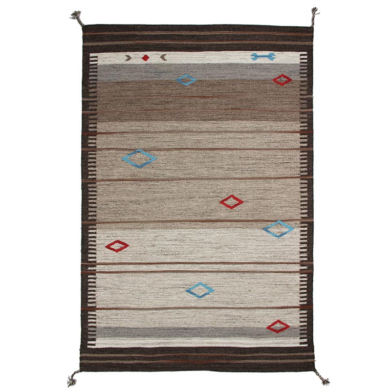 Tapis en laine à tresses pompons esprit tribal beige 160x230 Tapis en laine à tresses pompons esprit tribal beige 160x230