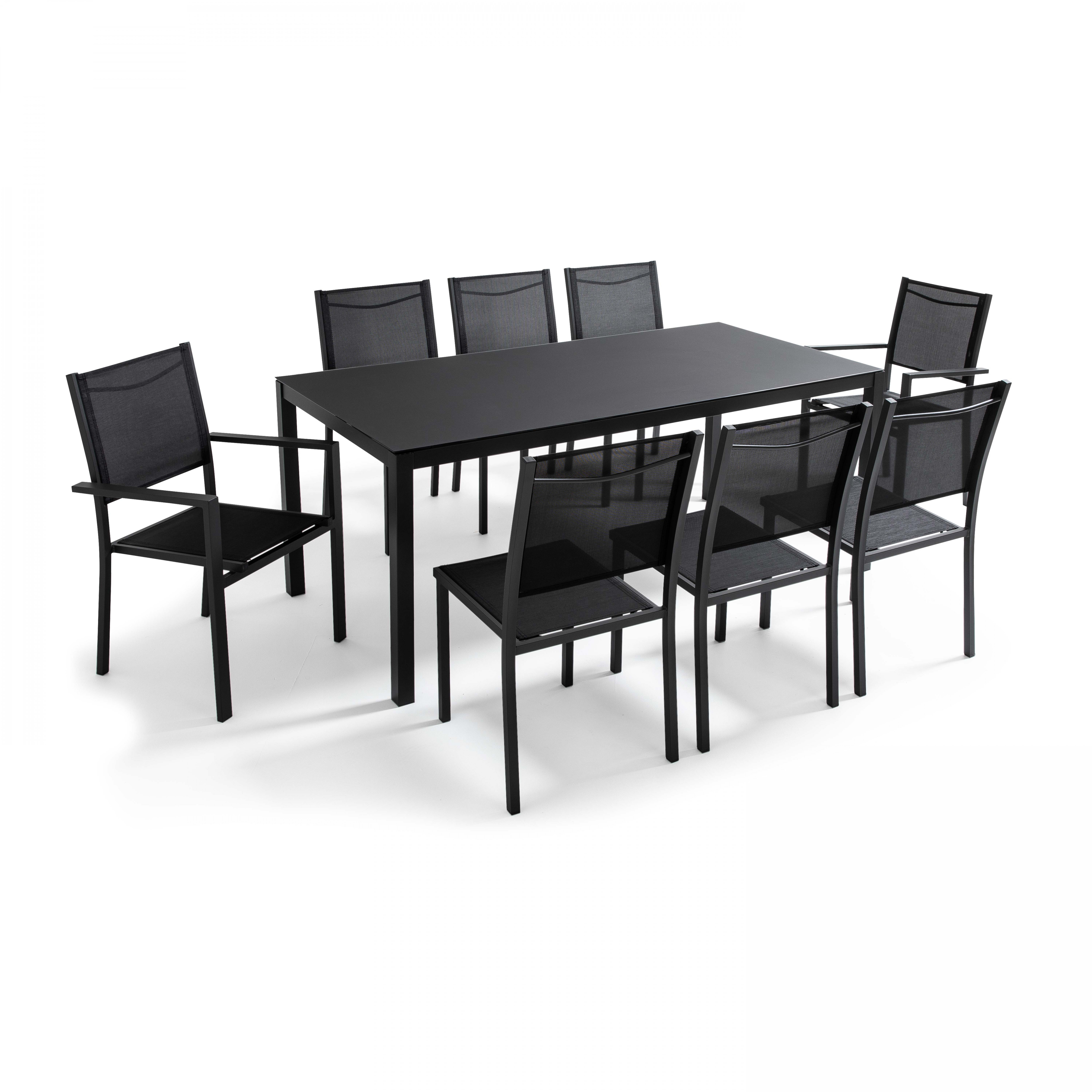 Table de jardin rectangulaire et 8 chaises en aluminium noir